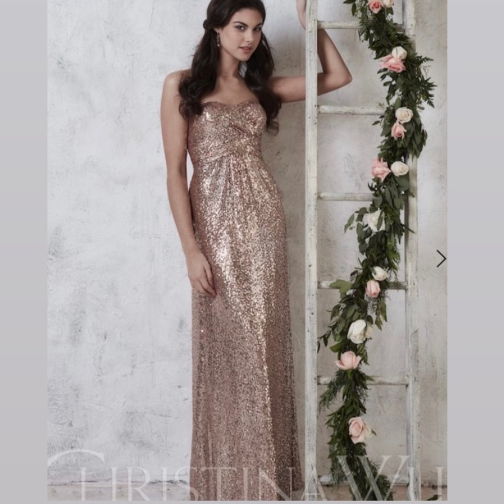 Sparkly Bronze Sequin Gown by Christina Wu - Picture 1 of 5